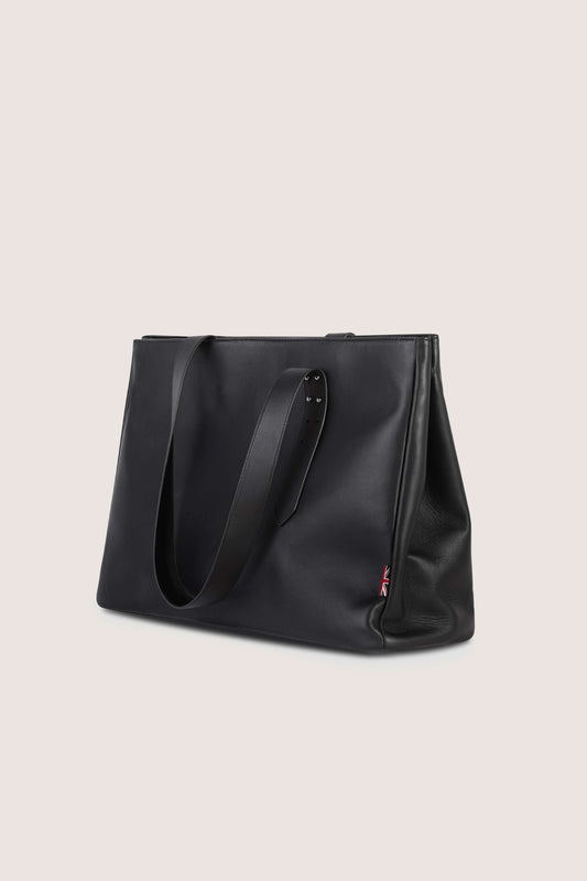 Black leather tote bag