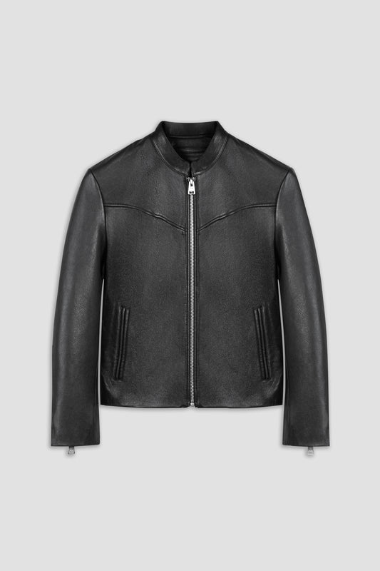 Refined Racer Collarless Leather Jacket