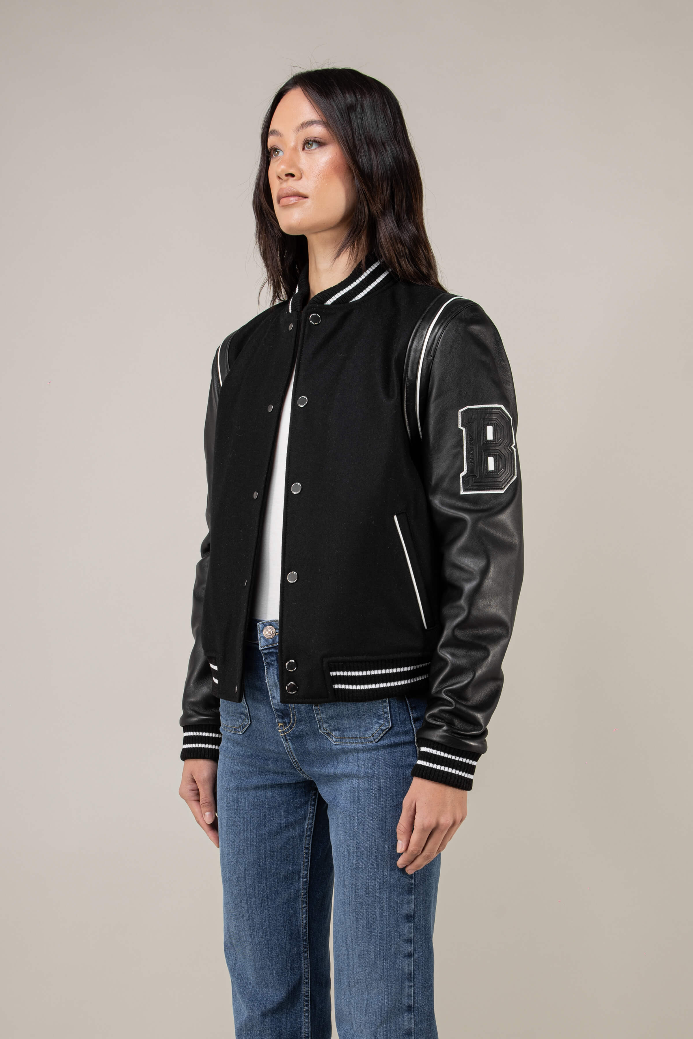 Women's Leather Varsity Baseball Jacket BODA SKINS
