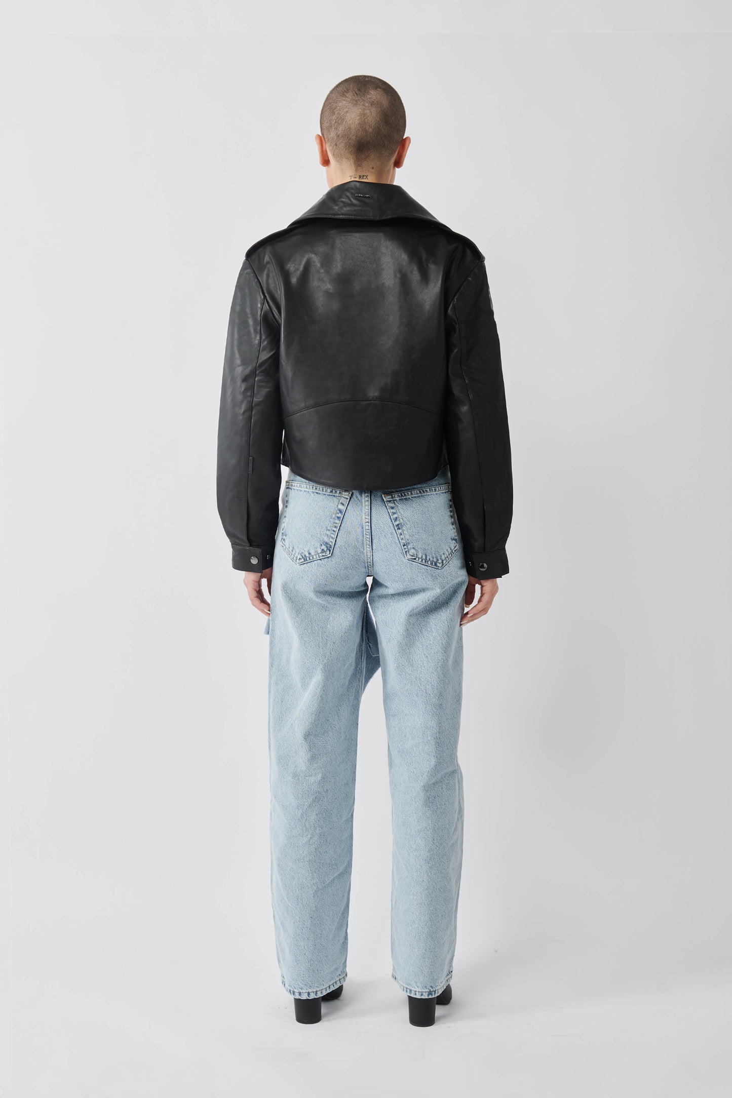 Cropped Blouson Black Leather Jacket - Tall