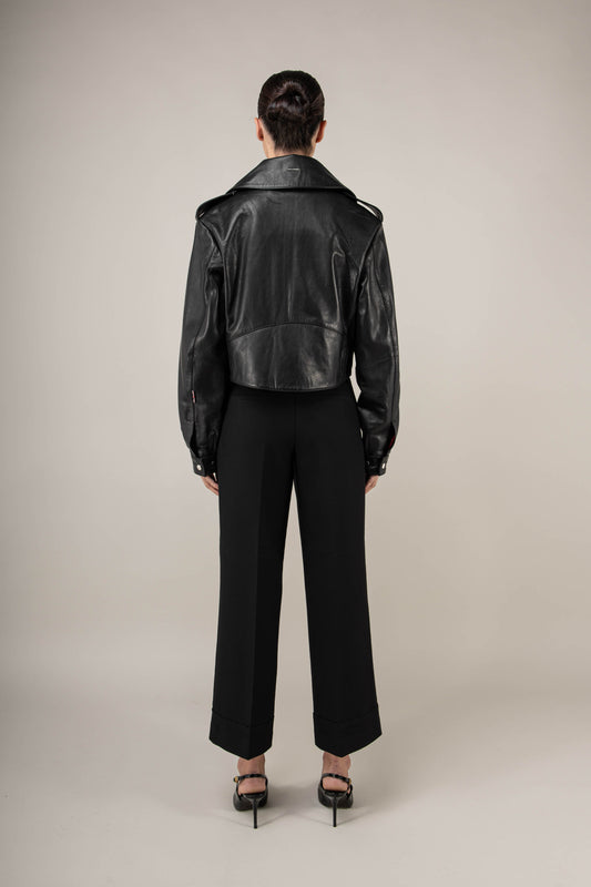 Cropped Blouson Black Leather Jacket