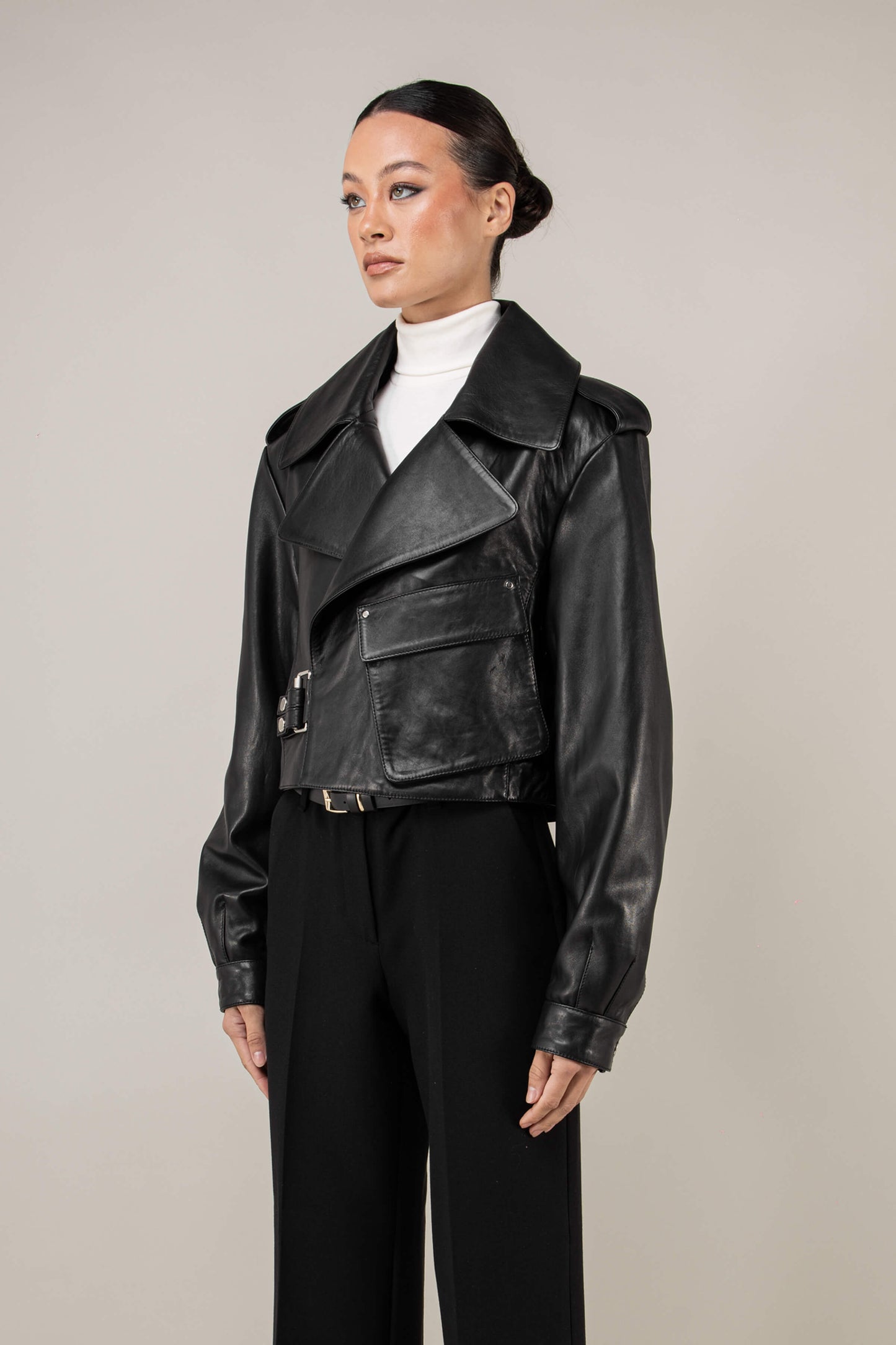 Cropped Blouson Black Leather Jacket