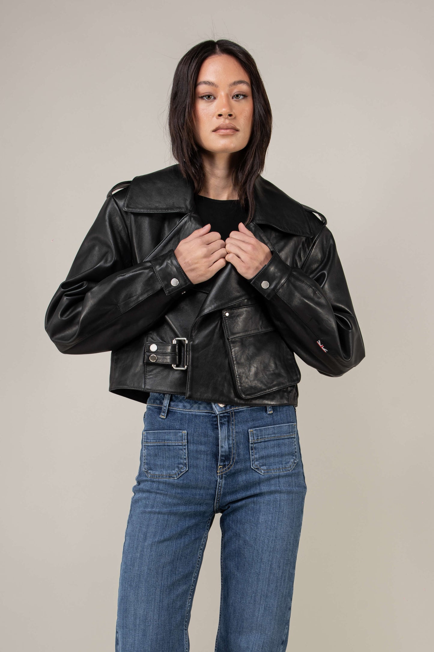 Cropped Blouson Black Leather Jacket