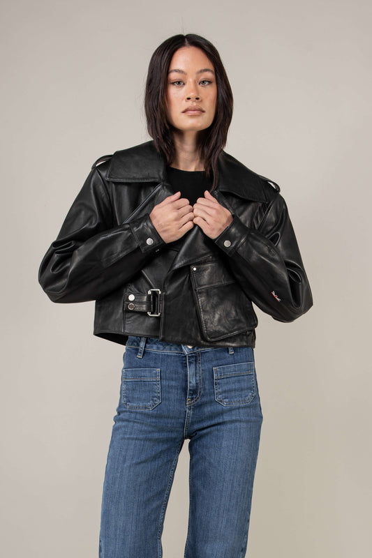 Cropped Blouson Black Leather Jacket