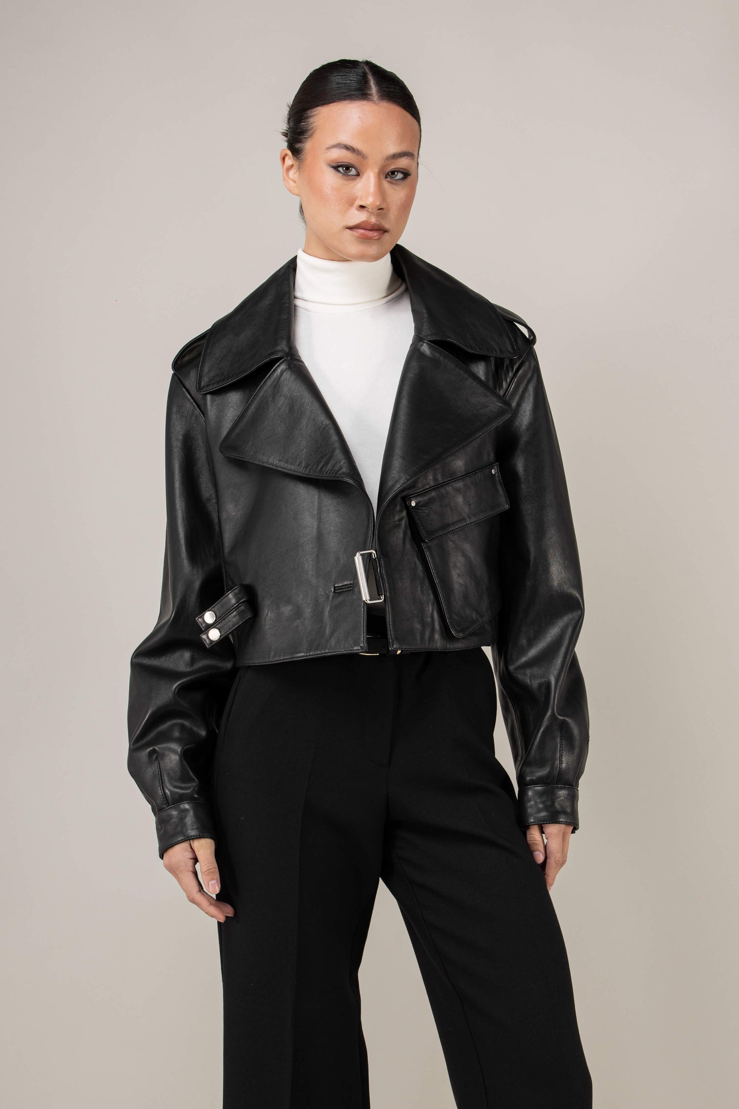 Cropped Blouson Black Leather Jacket