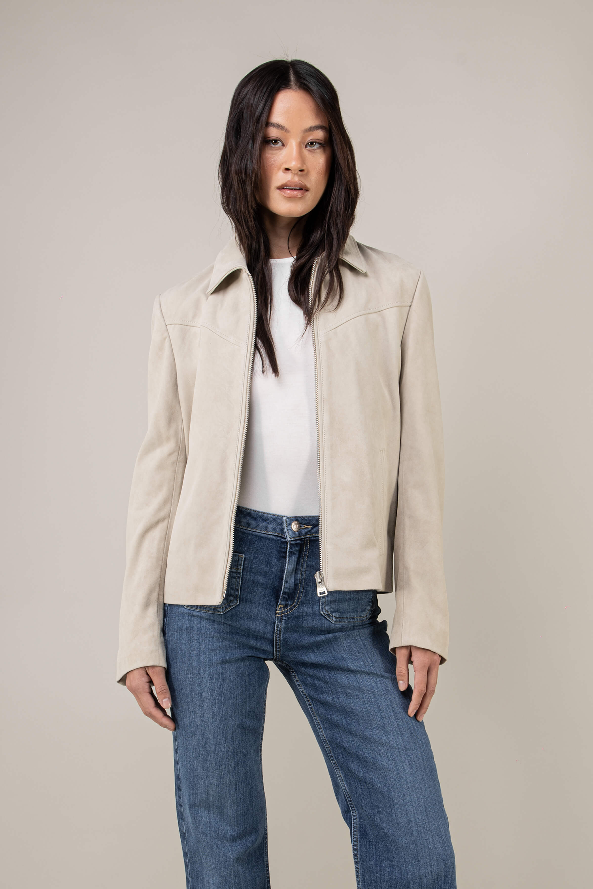 Hendrix: Sandstone Suede Leather Jacket (Woman) – BODA SKINS
