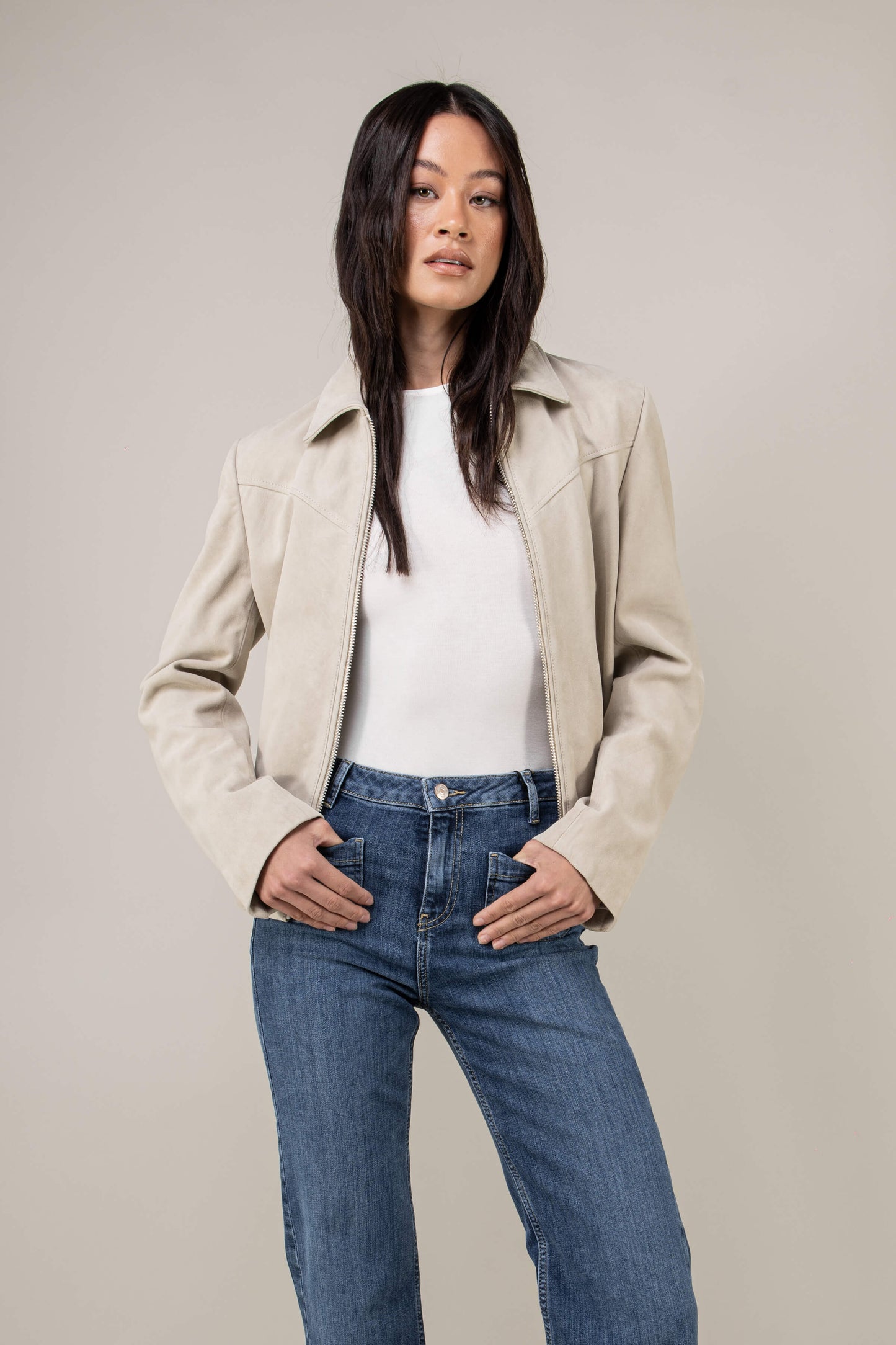 Hendrix: Sandstone Suede Leather Jacket (Woman)