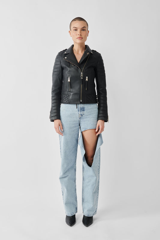 Women's Kay Michaels: Platinum Leather Jacket in Black | BODA SKINS