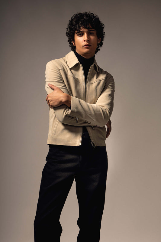 Hendrix: Sandstone Suede Leather Jacket