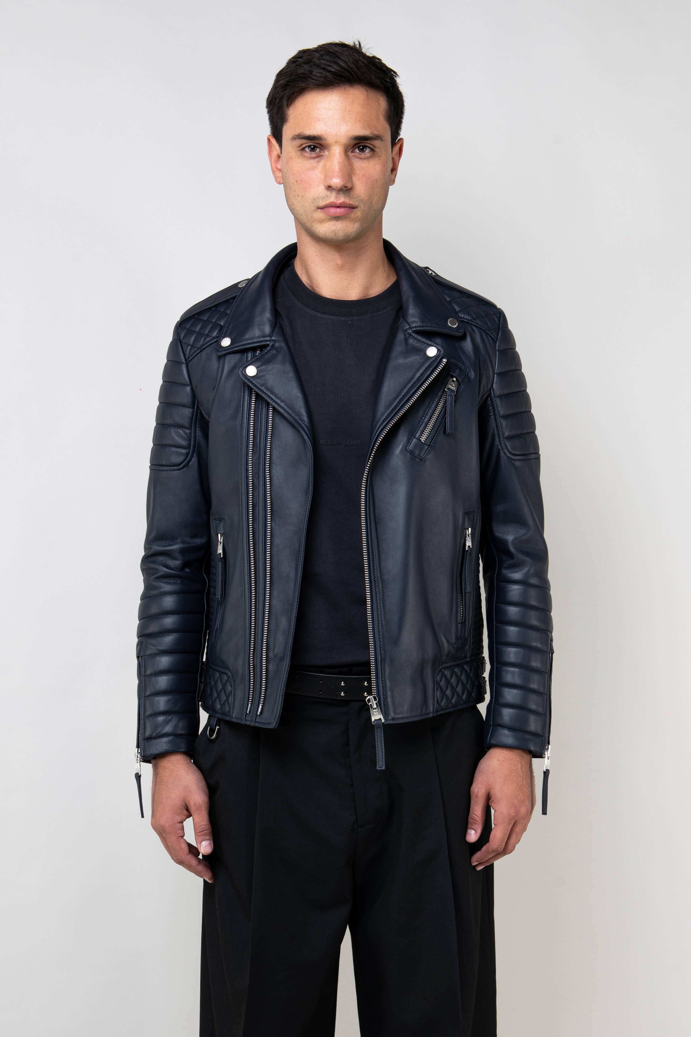 Men's Kay Michaels: Tall Royal Navy Leather Jacket BODA SKINS