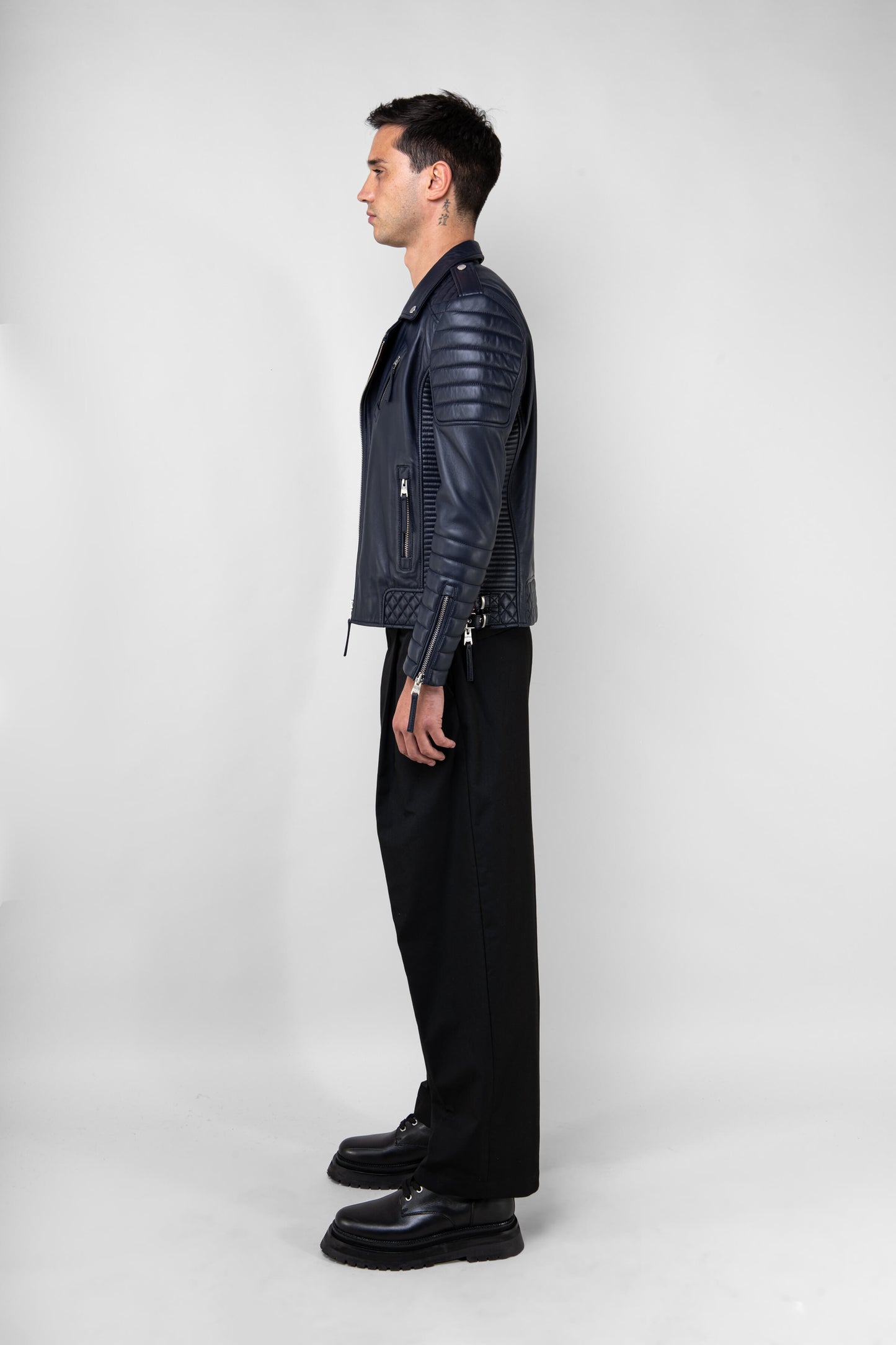 Men's Kay Michaels: Tall Royal Navy Leather Jacket BODA SKINS