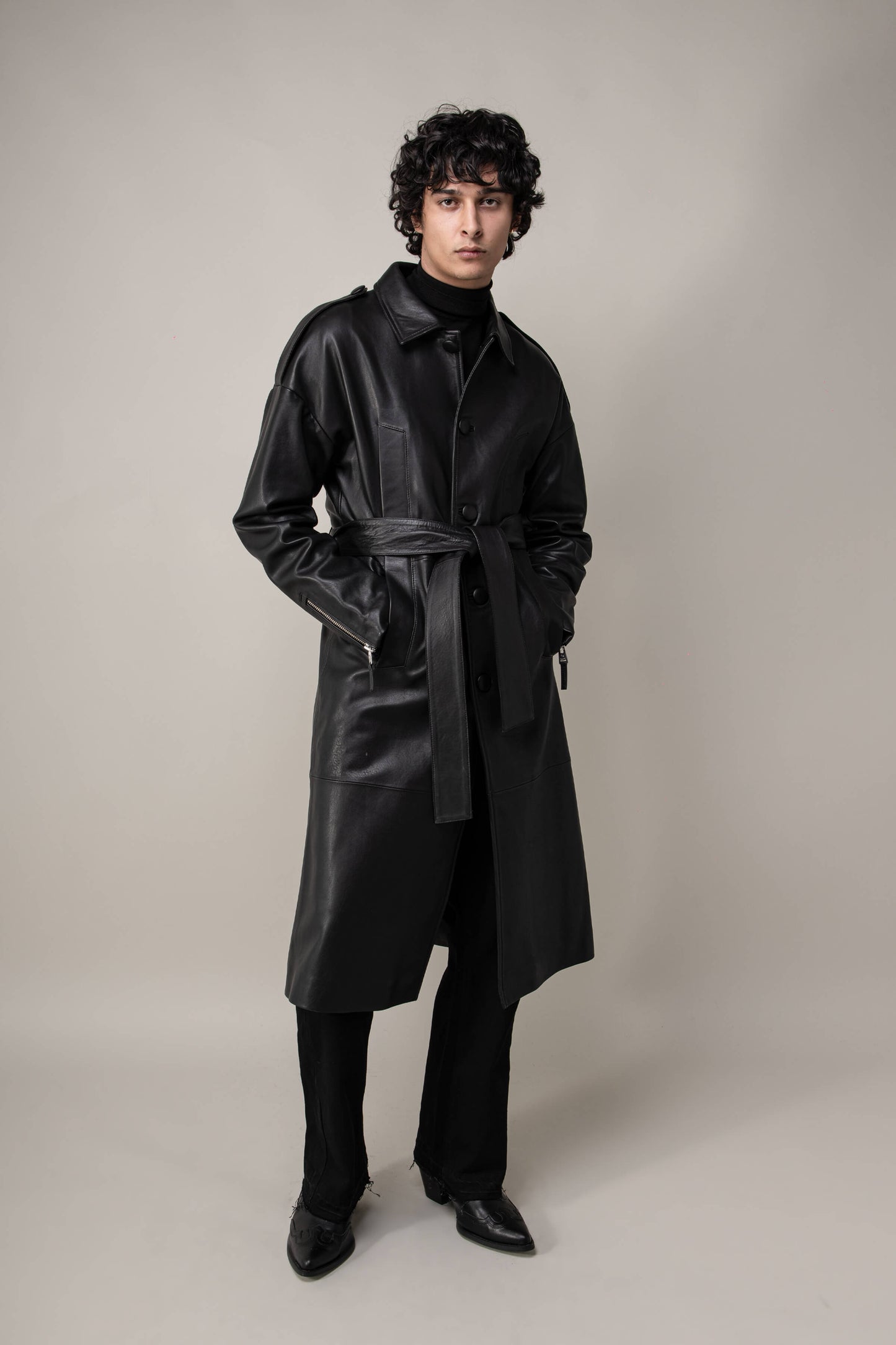 Drop Shoulder Leather Trench (Man)