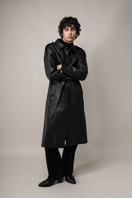Drop Shoulder Leather Trench (Man)
