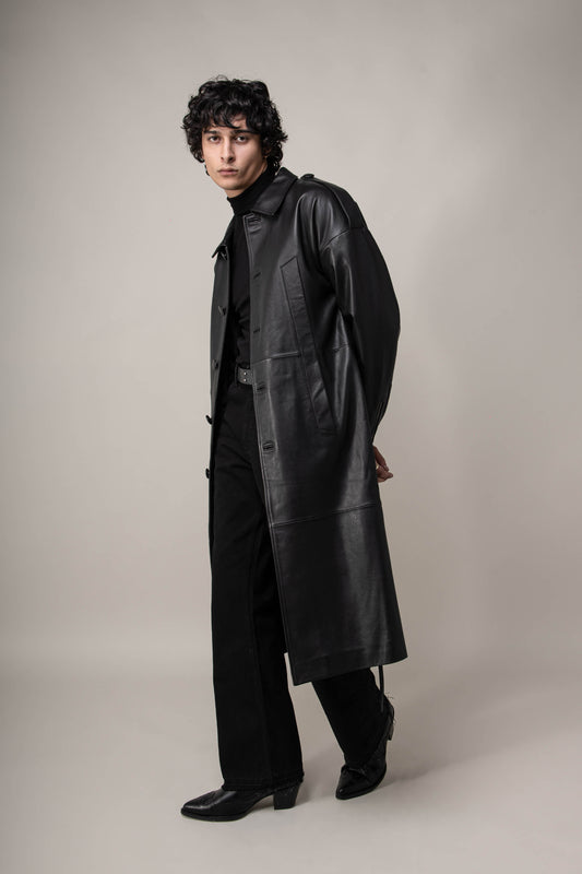 Drop Shoulder Leather Trench (Man)
