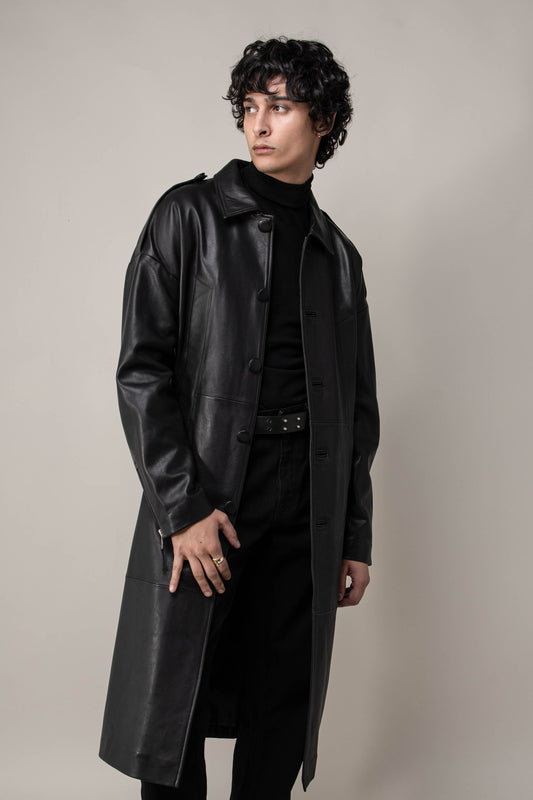 Drop Shoulder Leather Trench (Man)