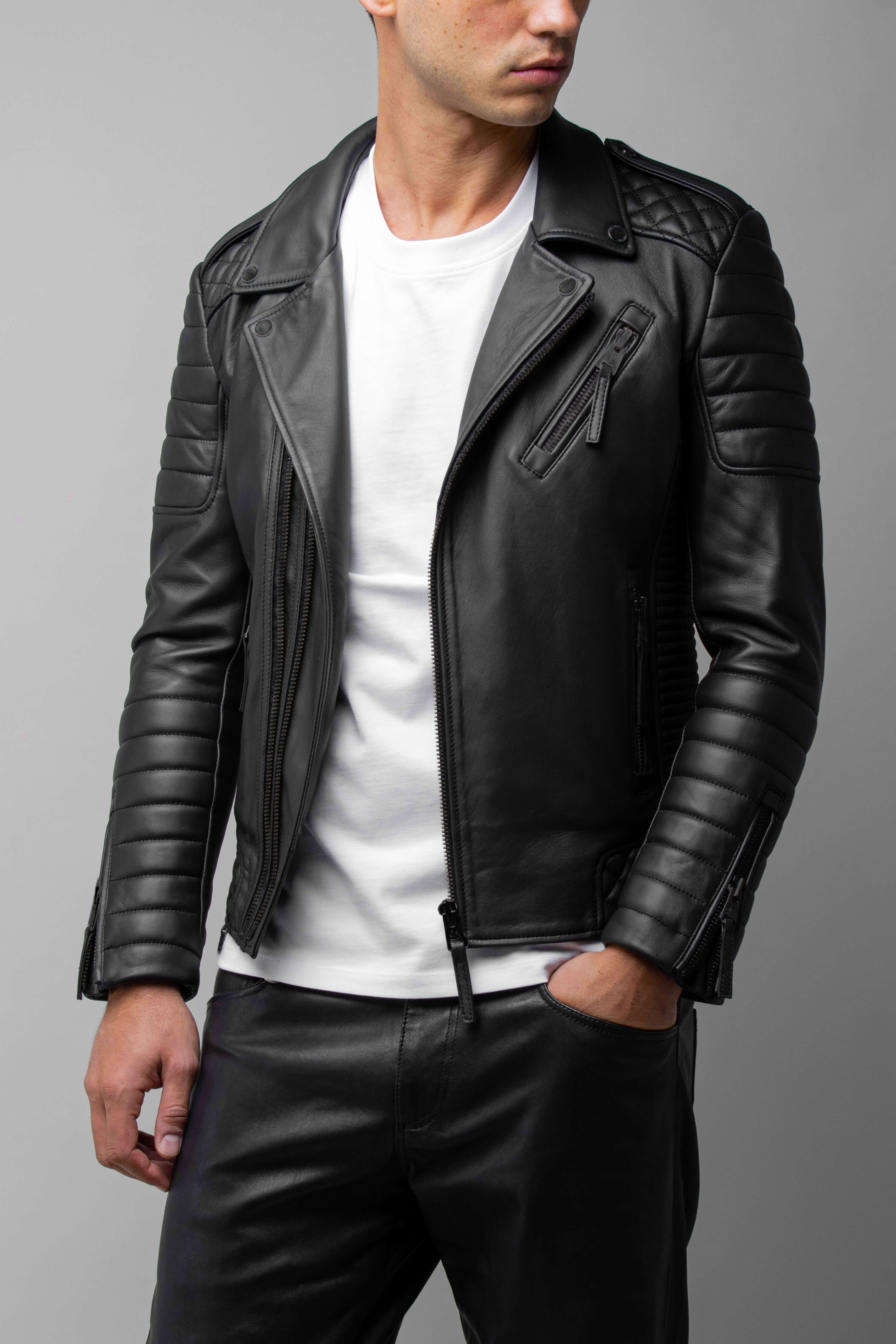 Men's Kay Michaels Leather Jacket in Black BODA SKINS