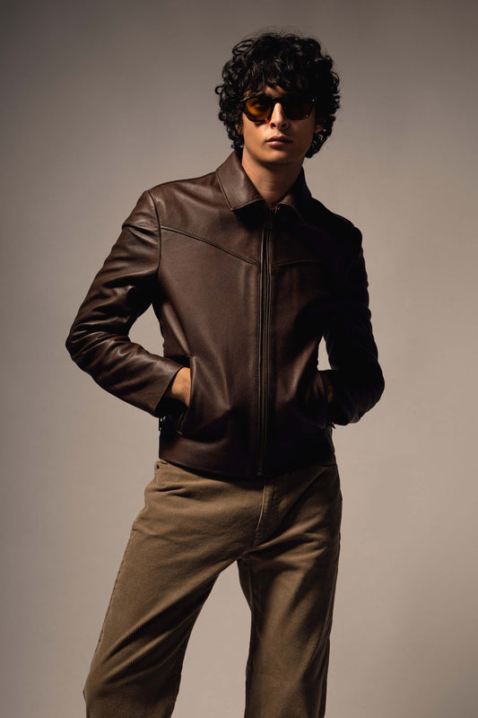 Hendrix: Vintage Brown Leather Jacket Tall