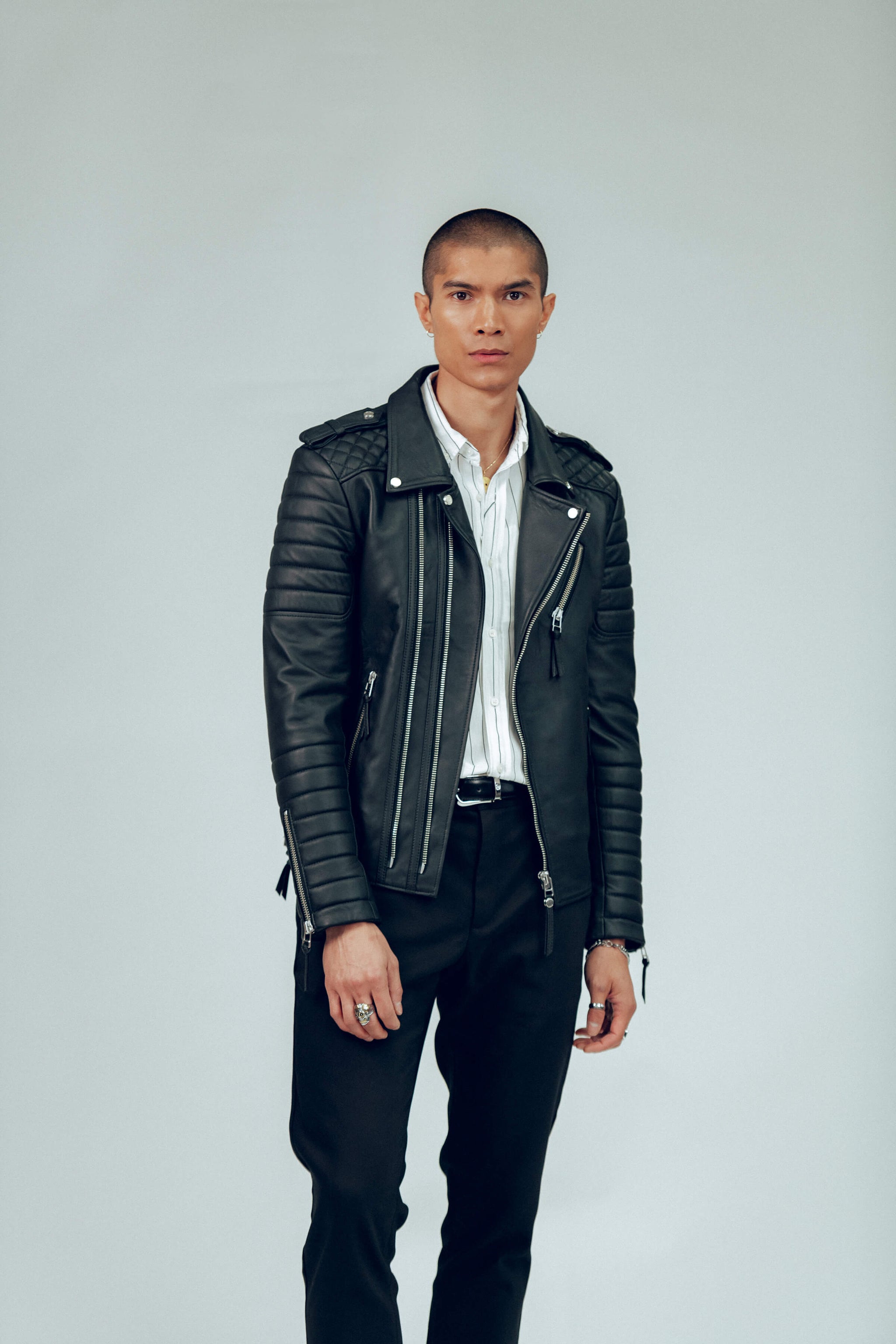 Men's Kay Michaels: Platinum Leather Jacket in Black | BODA SKINS