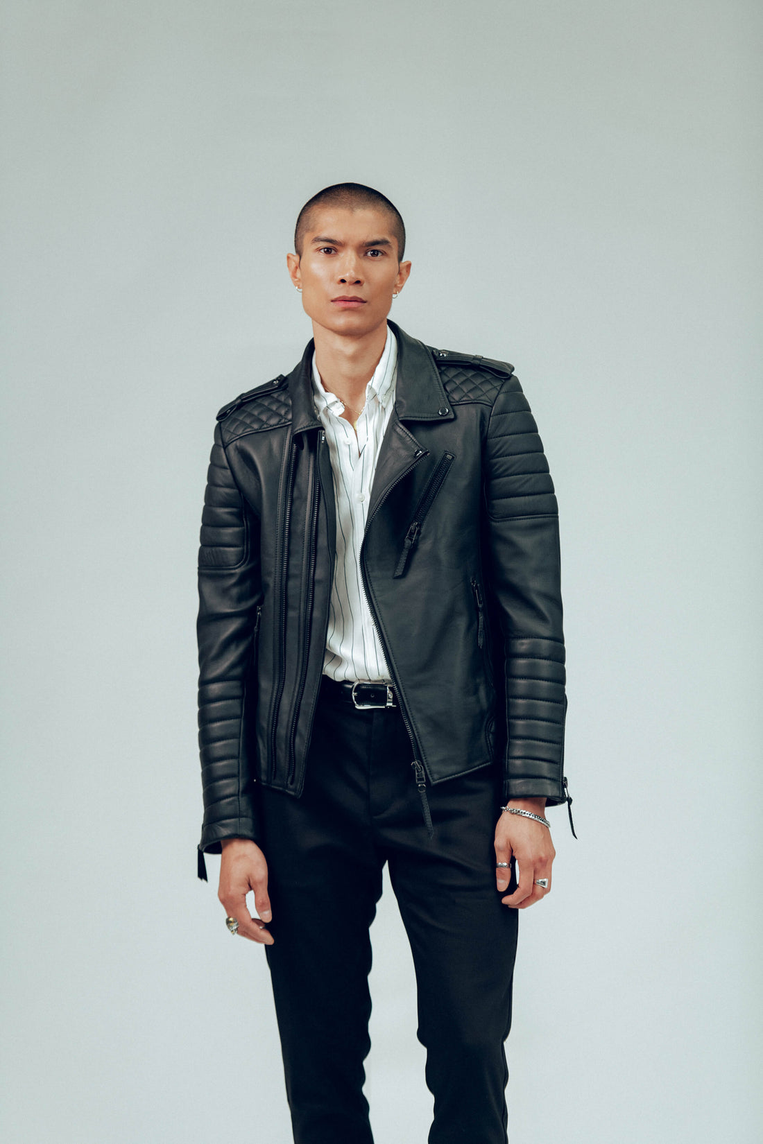 Men's Kay Michaels: Gunmetal Leather Jacket in Black | BODA SKINS