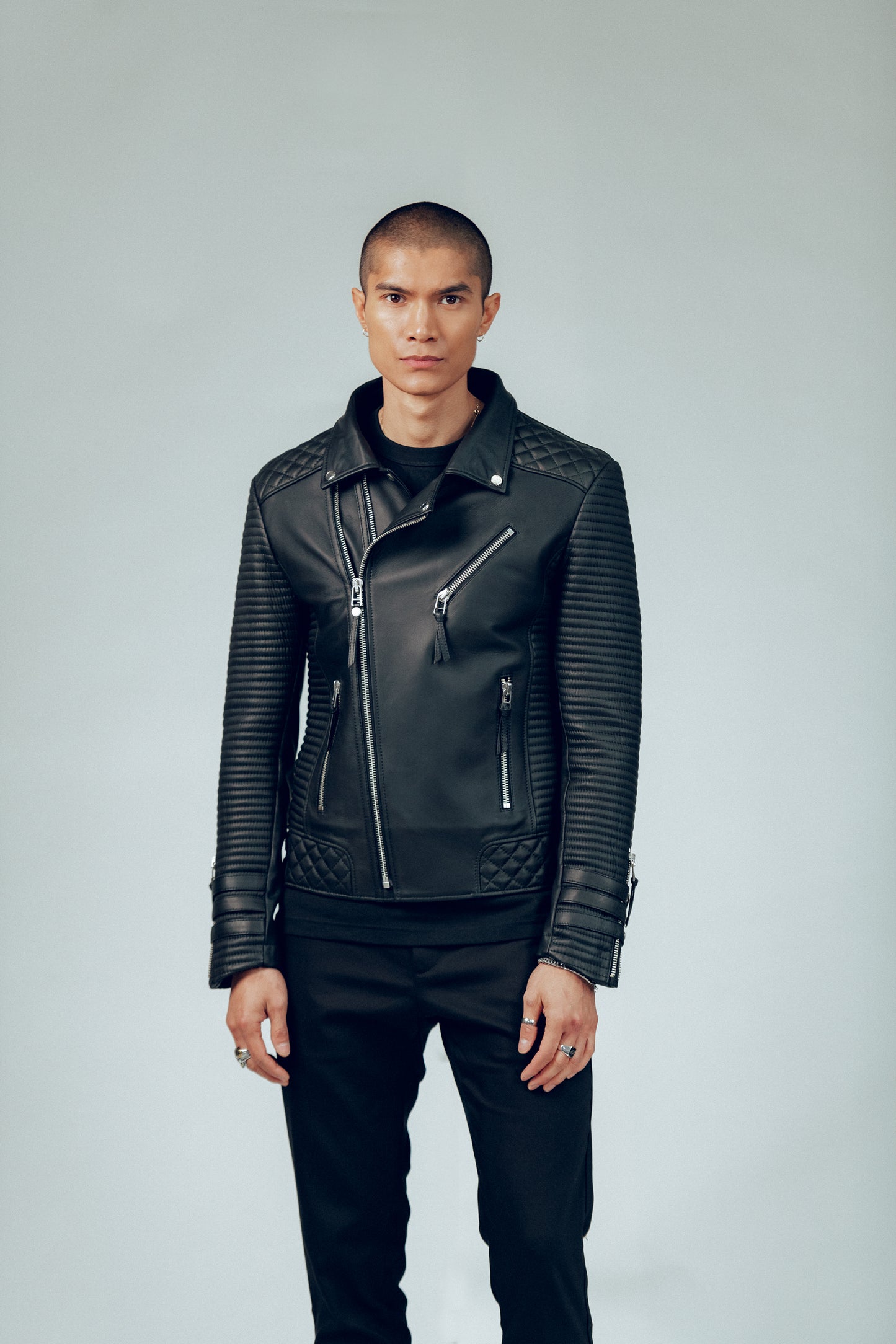 The Alexander Men's Platinum Leather Biker Jacket | BODA SKINS