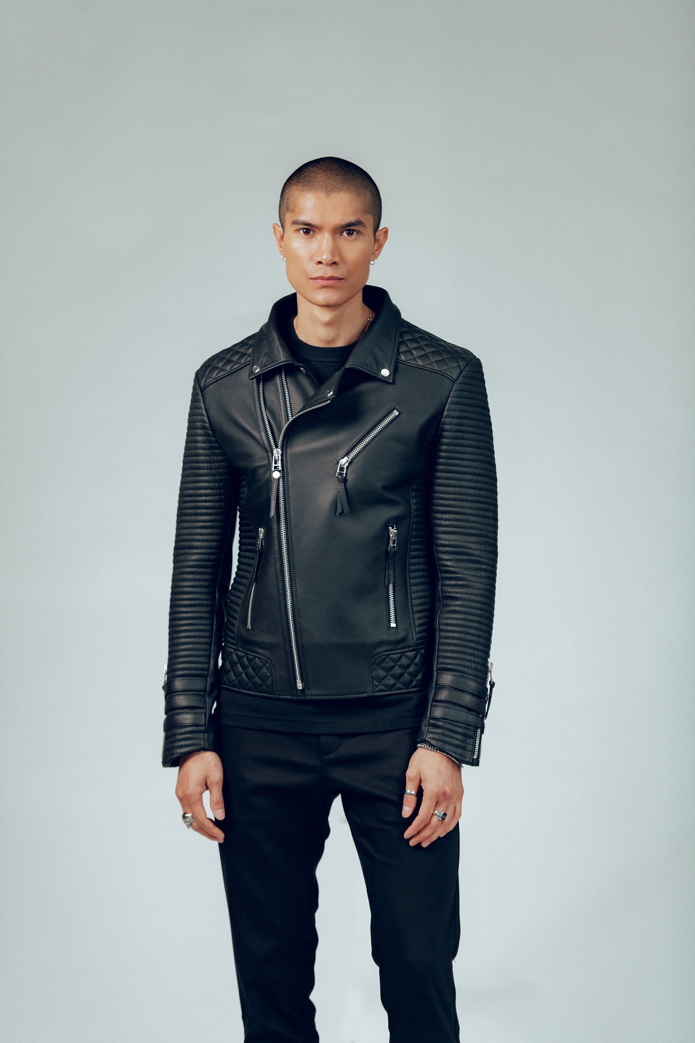 The Alexander Men's Tall Black Leather Biker Jacket BODA SKINS