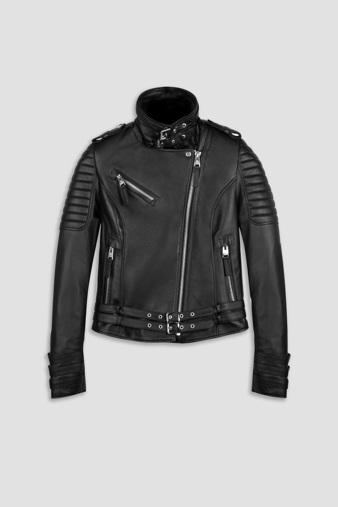 Women's Ribbed Black Leather Jacket | BODA SKINS