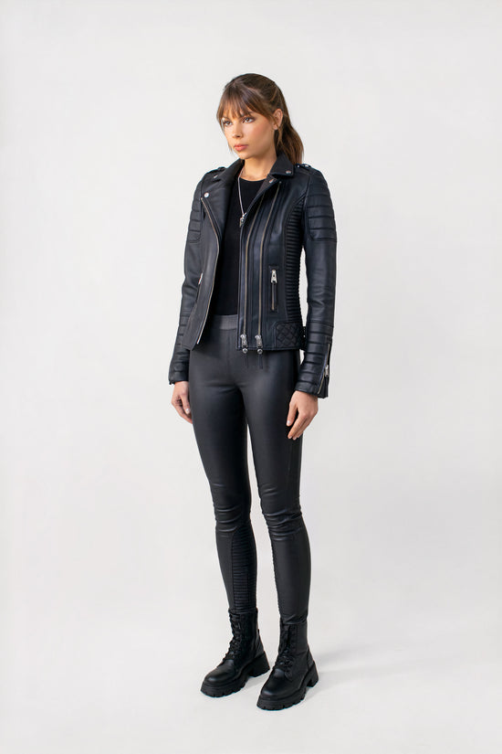 Women's Kay Michaels: Gold Leather Jacket in Black | BODA SKINS