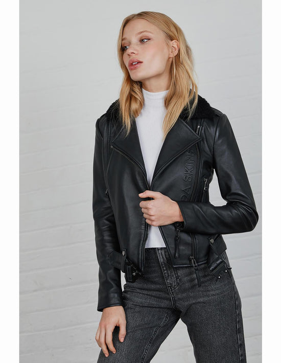 Women's Premium Leather Biker Jacket with Shearling Collar | BODA SKINS